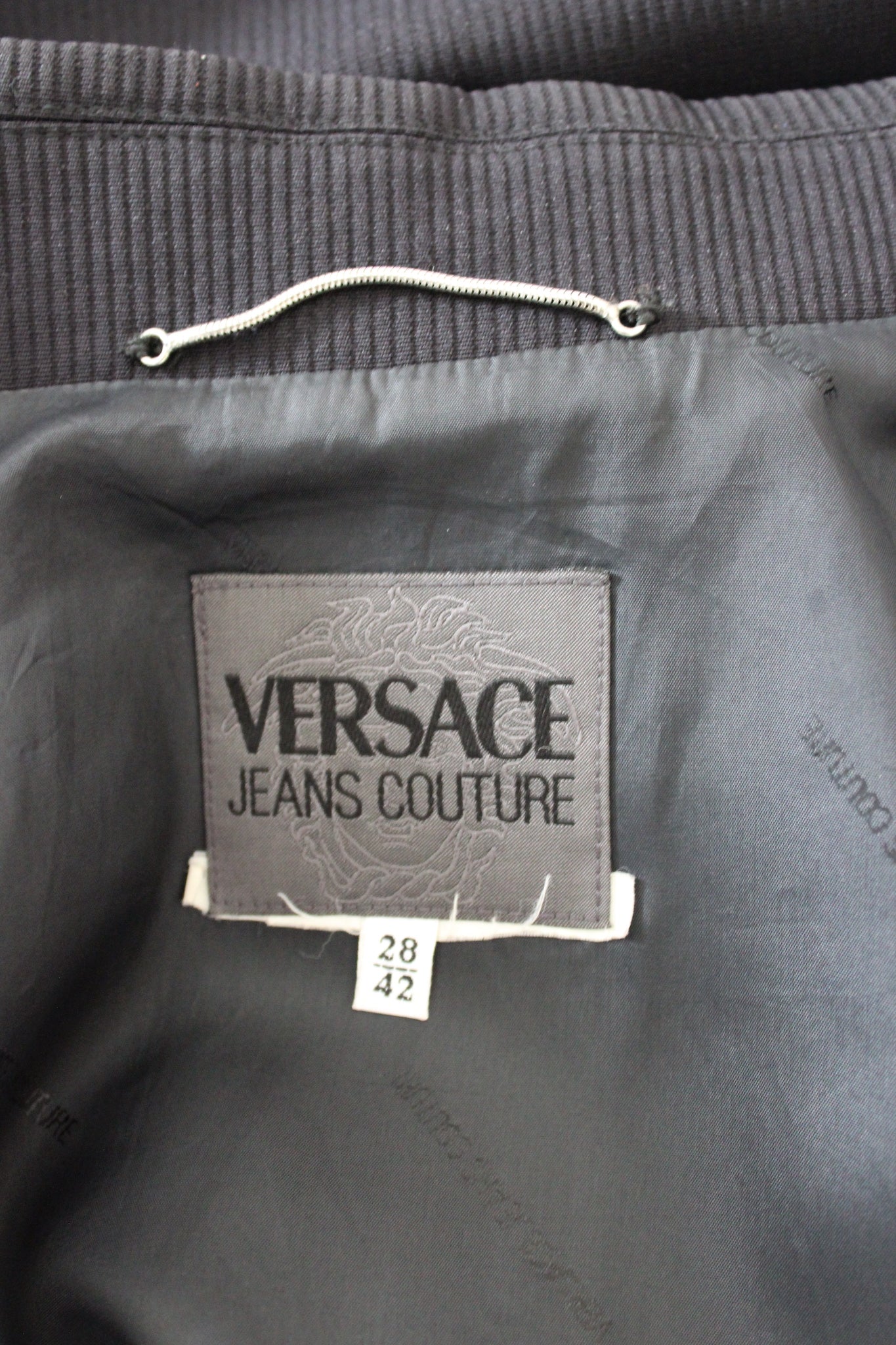 Versace Black Wool Pinstripe Vintage Long Coat