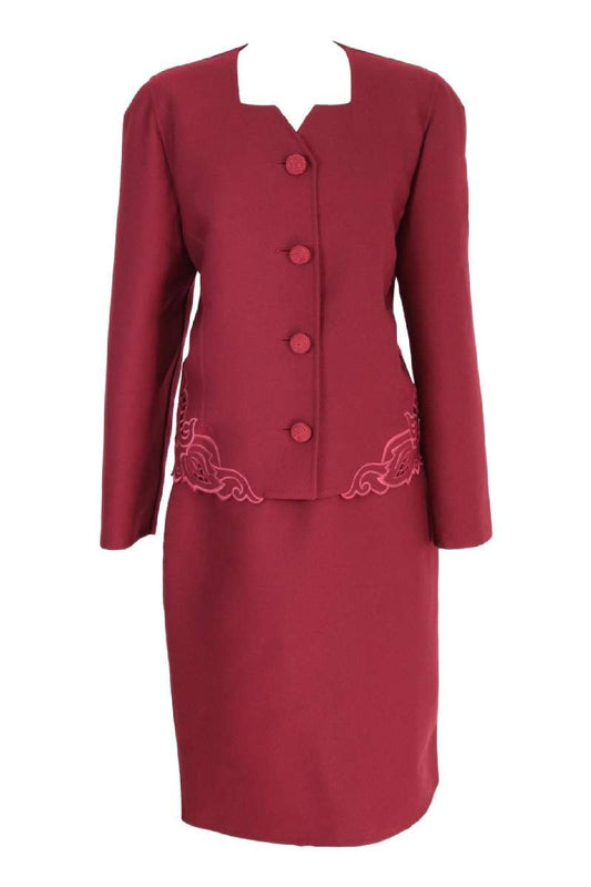 Mila Schon Vintage Wool Bordeaux Skirt Suit
